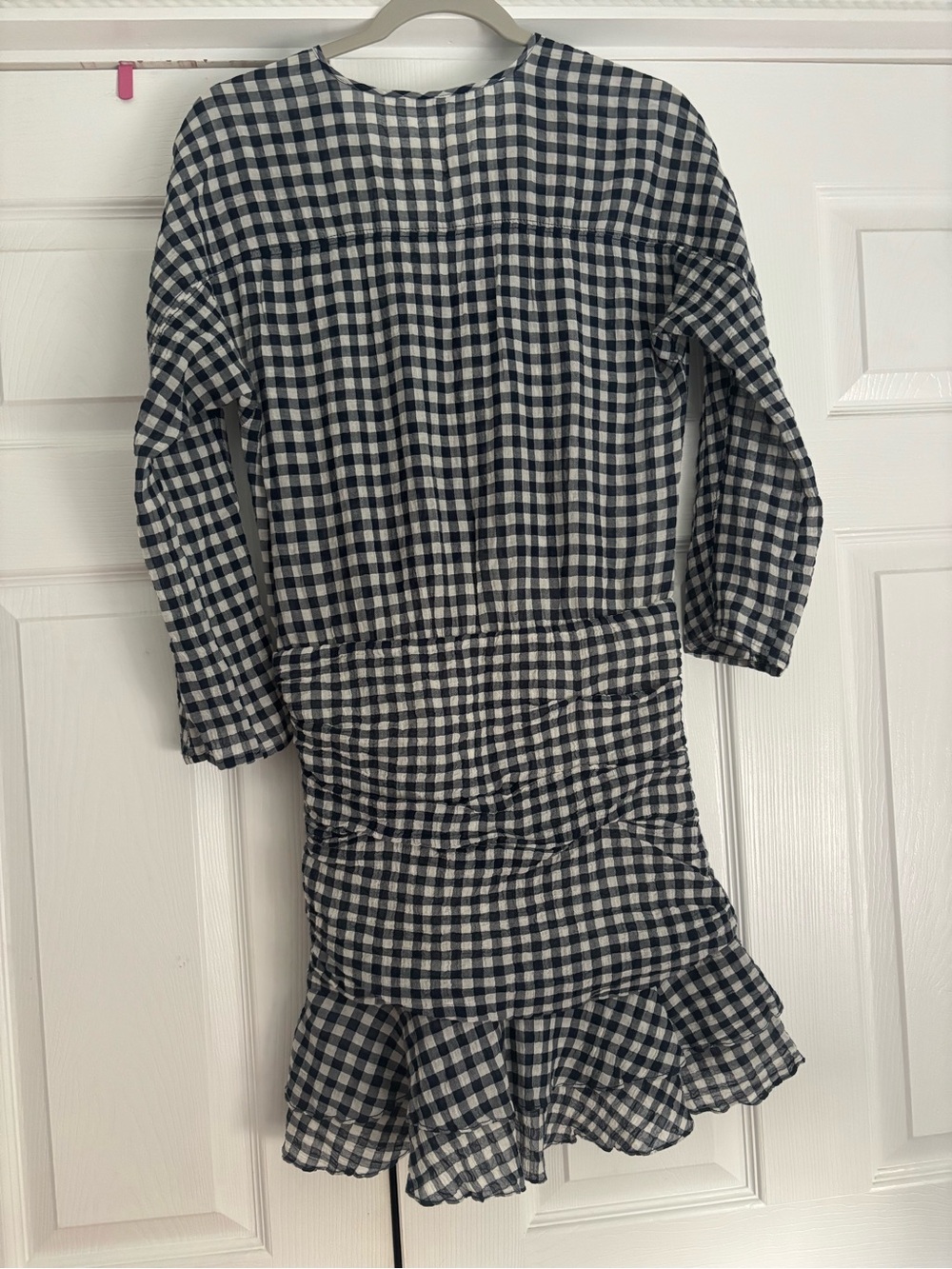Veronica Beard Navy and White Gingham Ruffle Hem Dress - Picture 7 of 7
